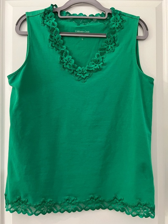 Coldwater Creek Tops - Coldwater Creek Emerald Green Lace-Trim Sleeveless Top